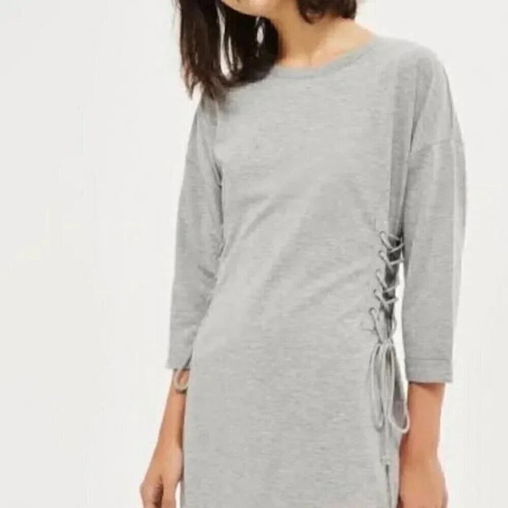 Topshop Lace Up Gray Mini Dress Size 4 - Picture 2 of 11